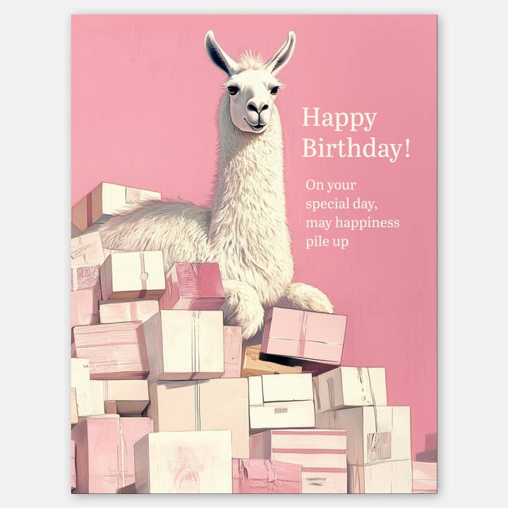 Llama presents - A2 greeting card for wholesale by Paper Slam
