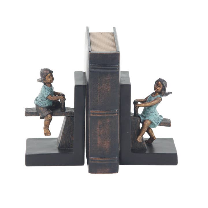 A-79039: BROWN POLYSTONE PEOPLE DECORATIVE BOOKENDS WITH SWI for wholesale by Import Corner