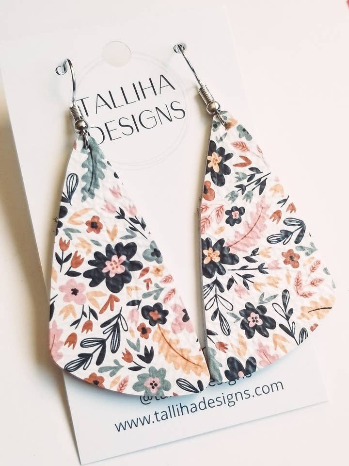 Dainty Floral Genuine Leather Wedge Dangle Earrings for wholesale by Talliha Designs