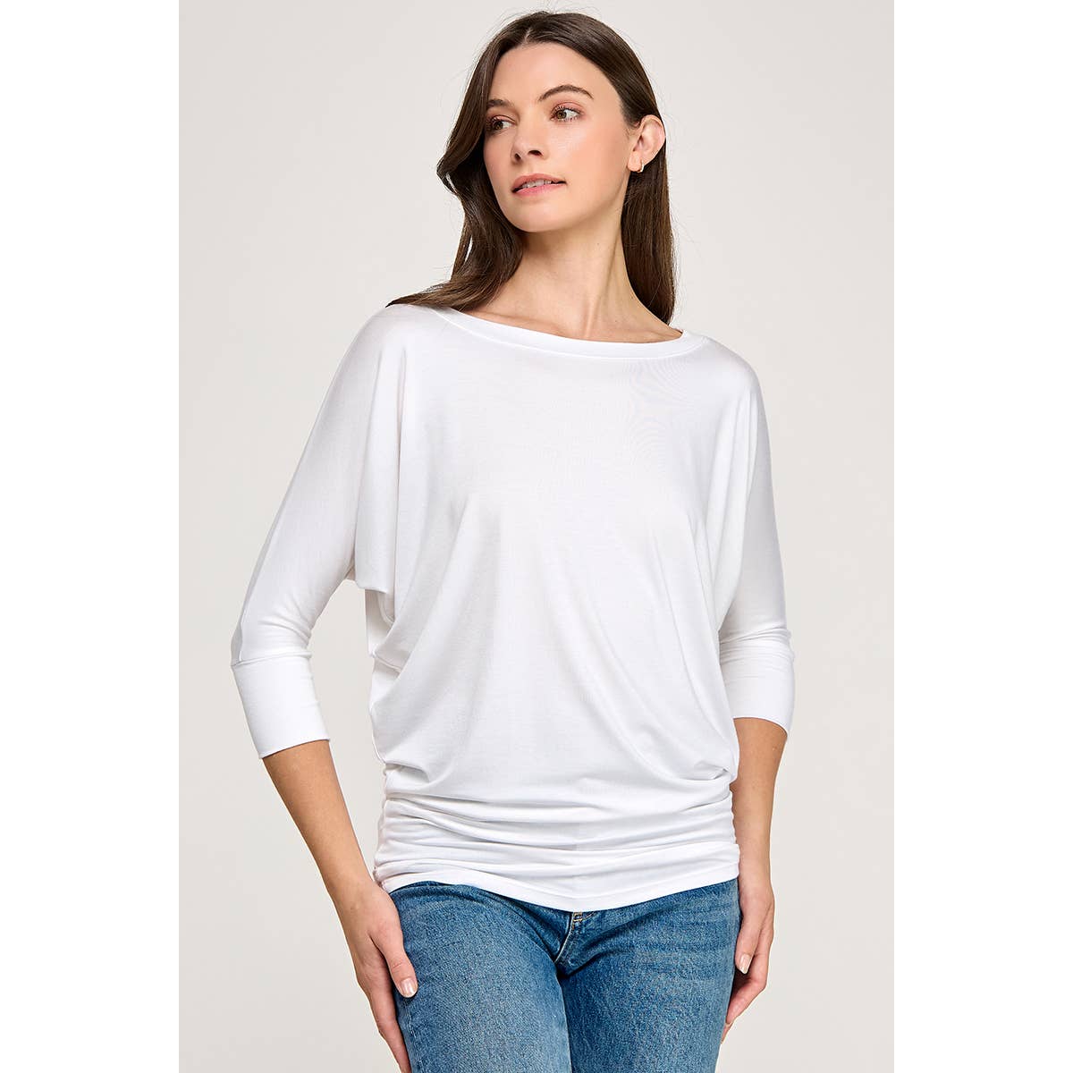 Heimious - Wholesale Knit Top - Women's - 3/4 Dolman Sleeve Round neck Modal Jersey  Top, 250376