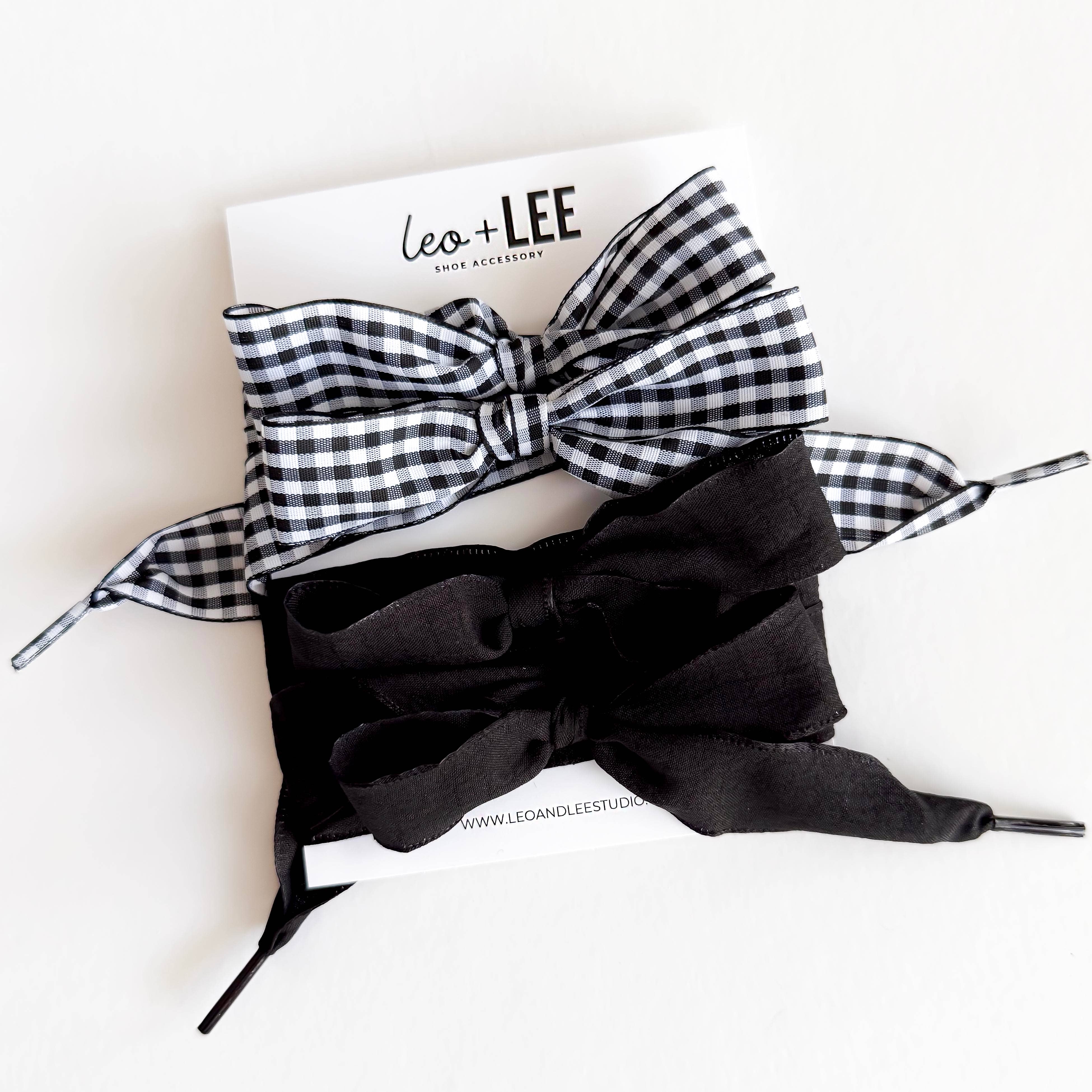 Leo & Lee Studio - Wholesale Shoelaces - Women's -  Gingham Shoe Lace Sets– Ribbon Bow Shoe Accessories0