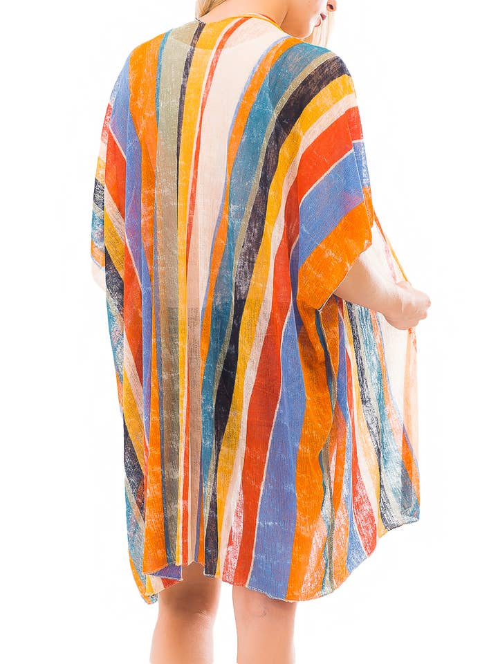 Cap Zone – Cobertura de biquíni - Mulher por atacado – Cobertura Multicolor Vertical Stripe Semi-Sheer4