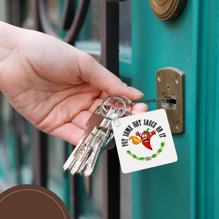 3dRose - Vente Porte-clés – unisexe - 3dRose, Drôle de piment fort crachant du feu Mettez de la sauce piquante dessus, Porte-clés5