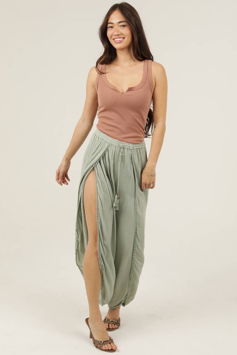 ANGIE - Wholesale Pants - Women's - 25P68-ASIS WRAP PANTS WITH CROCHET TRIM AND ELASTIC WAIST11