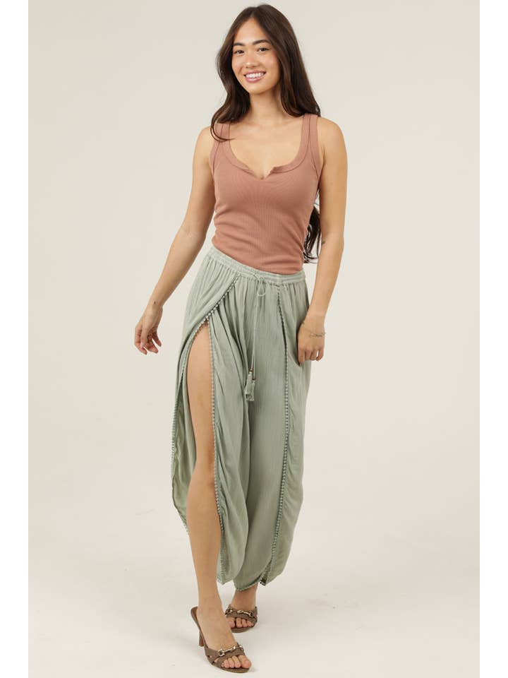 ANGIE - Wholesale Pants - Women's - 25P68-ASIS WRAP PANTS WITH CROCHET TRIM AND ELASTIC WAIST11