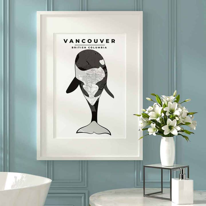 Vancouver, Orca map print for wholesale by Line Point Design