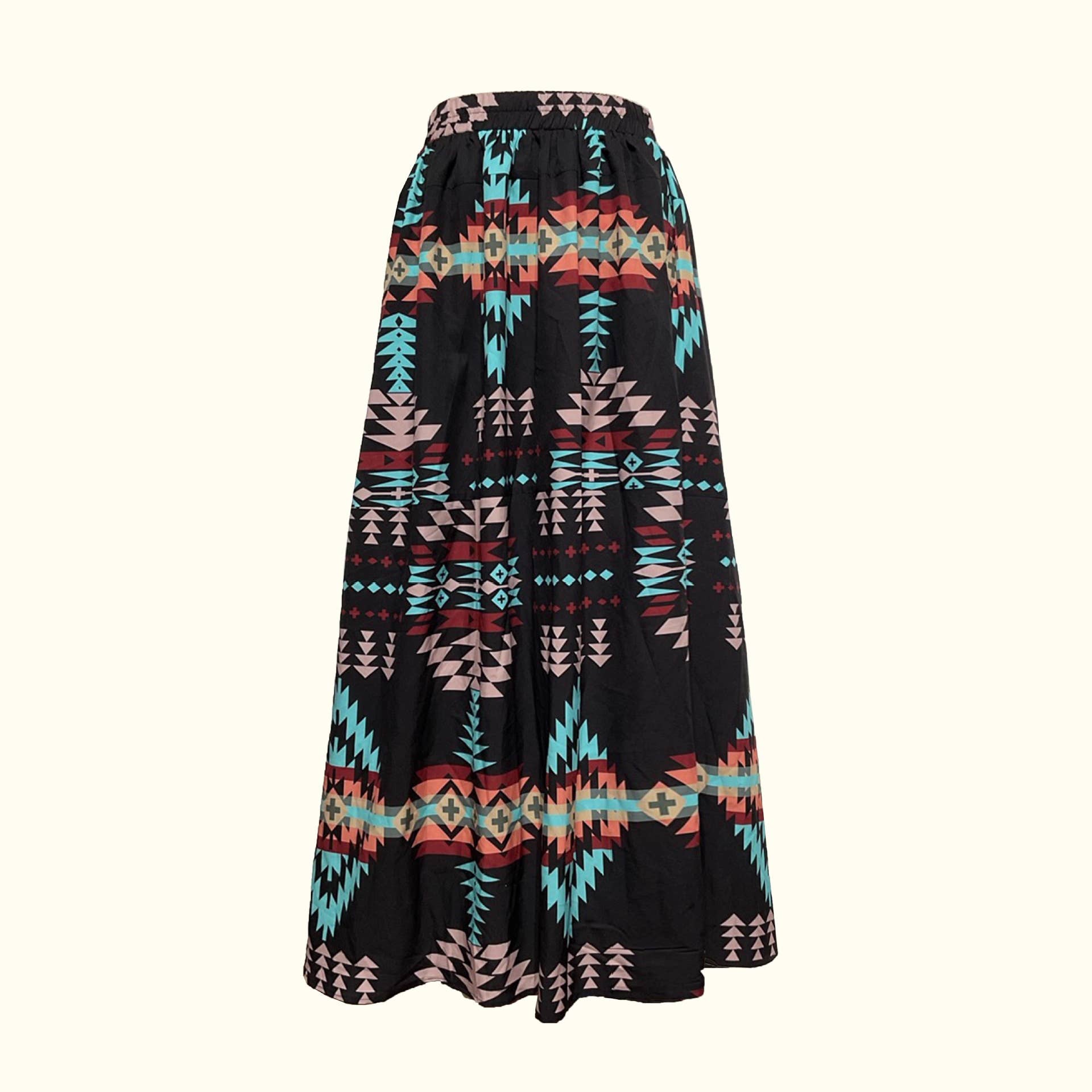 black Rodeo Queen Western Aztec pattern midi skirt for wholesale on Faire6