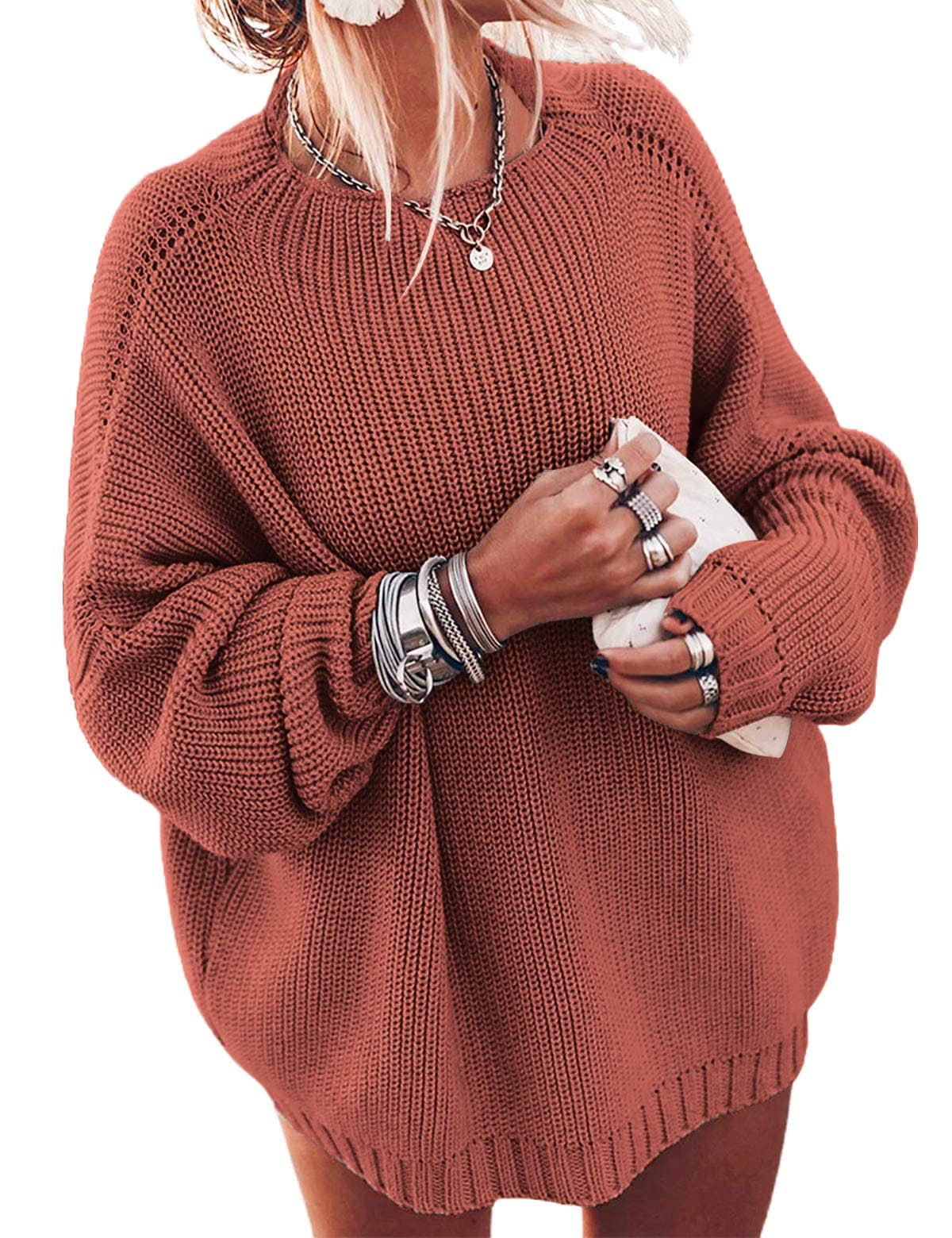 Chicto – Großhandel Strickpullover – Damen – Damen Oversized Pullover Fledermausärmel Stehkragen Jumper Oberteile43