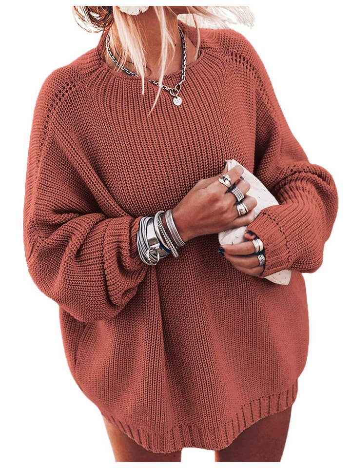 Chicto – Großhandel Strickpullover – Damen – Damen Oversized Pullover Fledermausärmel Stehkragen Jumper Oberteile43