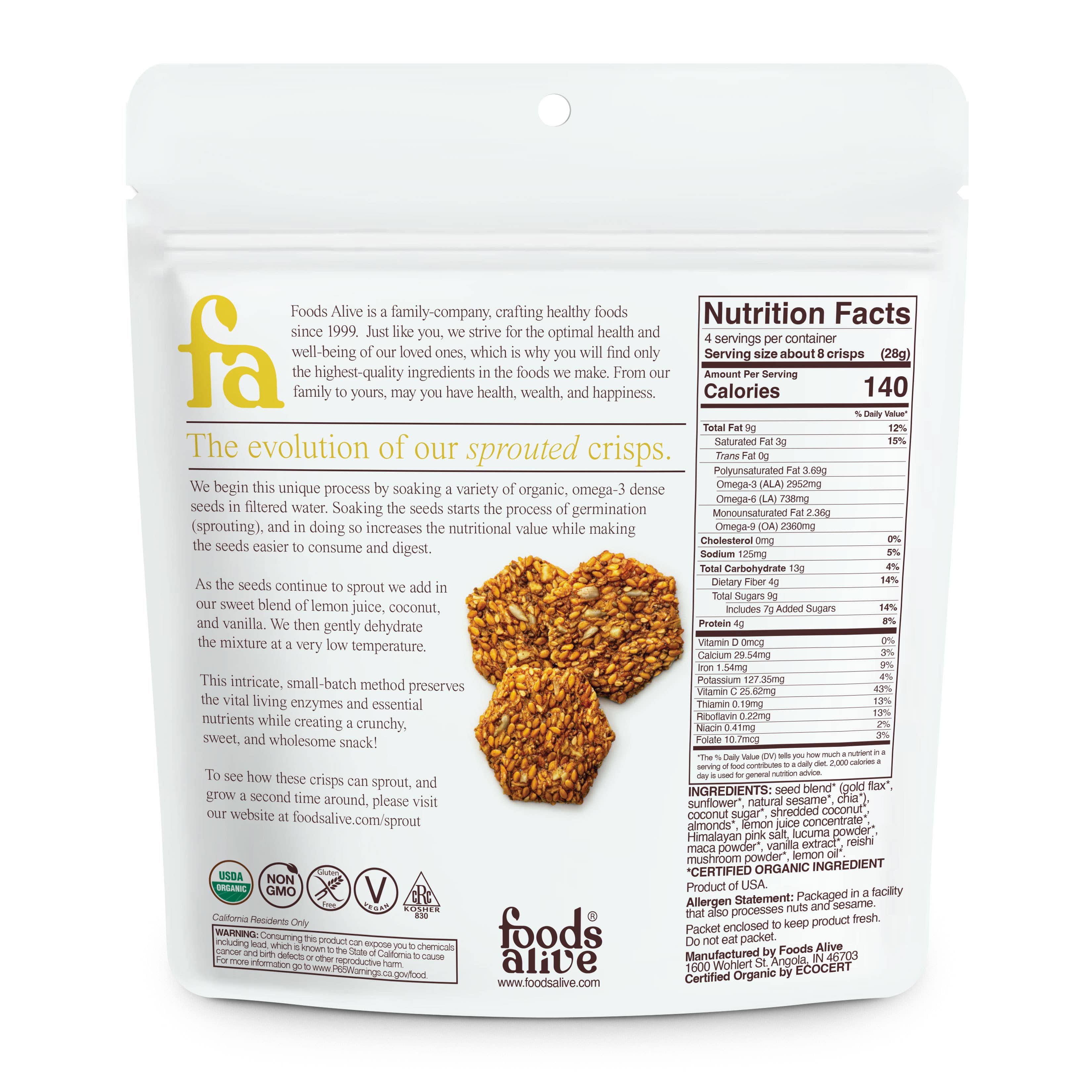 Foods Alive - Wholesale Cookie - Lemony Lemon Organic Sprouted Crisps-Gluten Free1