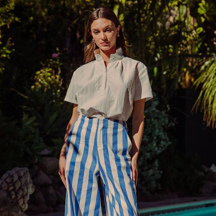 Glam - Wholesale Pants - Women's - Mid-Rise Wide Leg Stripe Pants