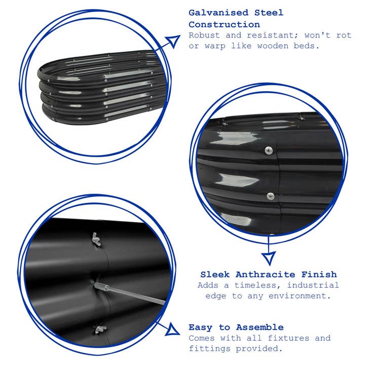 Rinkit Ltd - Wholesale Planter Box - 180cm x 90cm Rounded Galvanised Steel Raised Garden Bed - By Harbour Housewares9