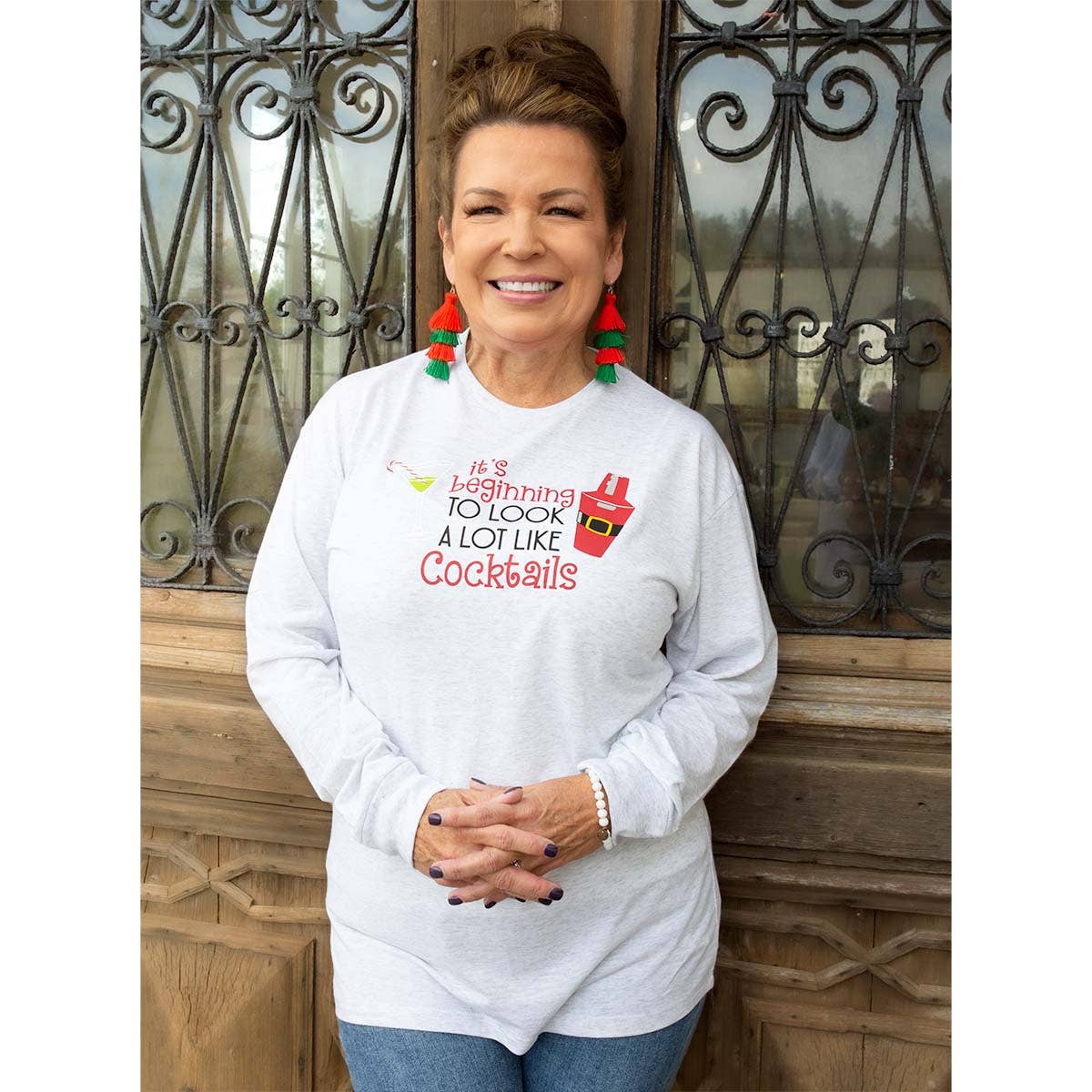 The Royal Standard – wholesale T-shirts med screentryck – Dam – Ser ut som cocktails långärmad Crew Neck T-Shirt Heathered vit/Multi -Asst.0
