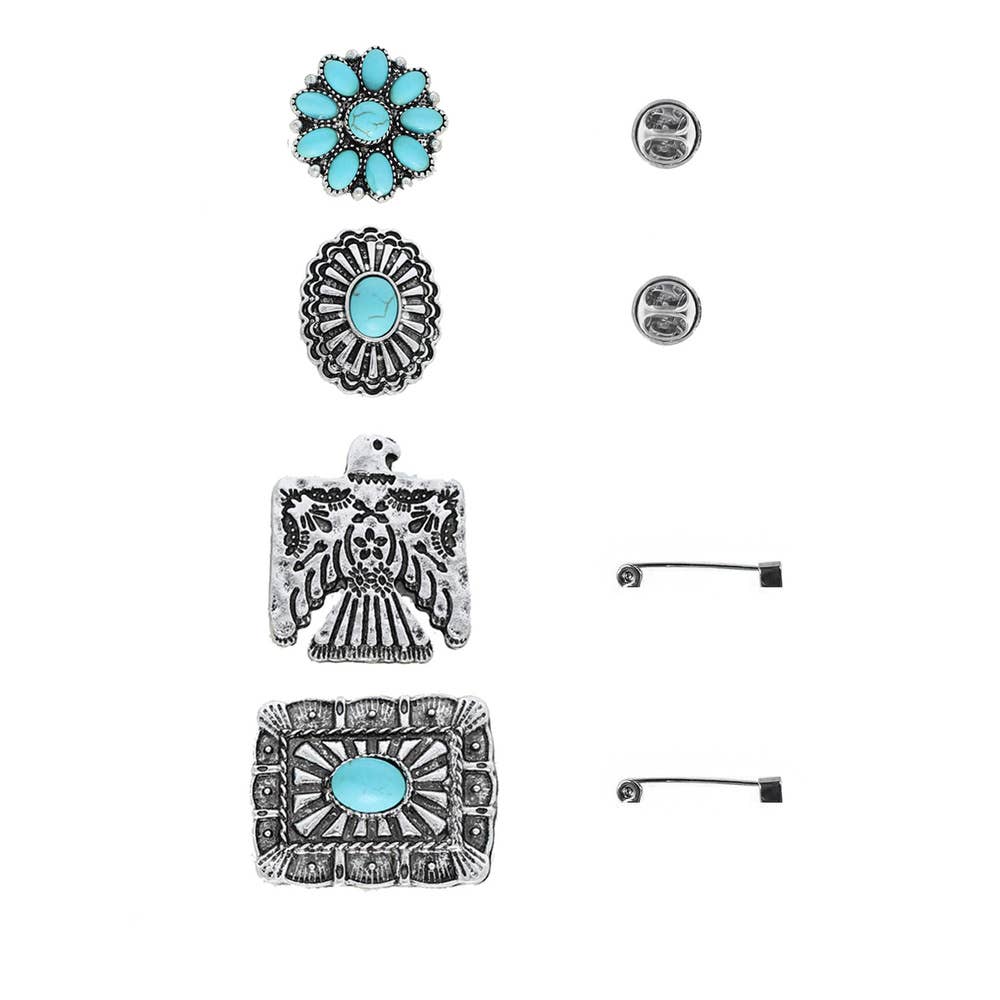 anbfashion - Wholesale Brooch - 4-PACK WESTERN ASSORTED STONE BROOCH PIN SET4