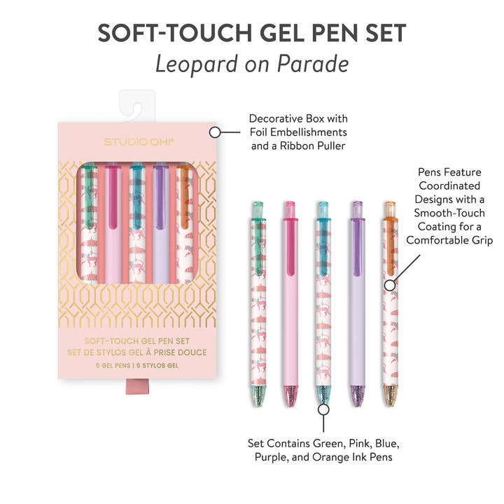 Studio Oh! - Wholesale Pen - Leopard on Parade Soft-Touch Gel Pen Set2