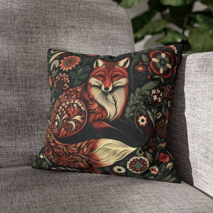 Upside Down Owl Farm - Wholesale Throw Pillow Cover - Bohemian Style Fox Pillow Cover, Fox Accent Pillow, Boho