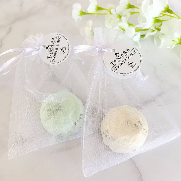 Individual Shower Bursts in Organza Bags with Tag for wholesale by Essentially Tamara