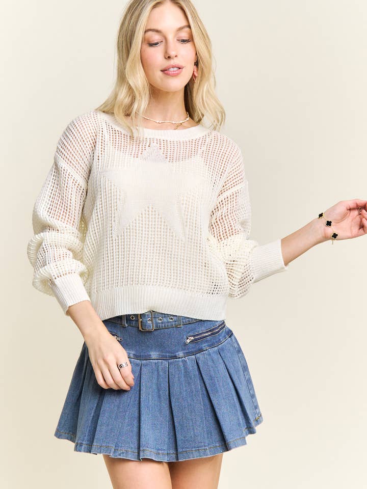 CESW4227-PULL EN MAILLE OUVERTE AVEC ÉTOILE pour la vente par ADORA LA