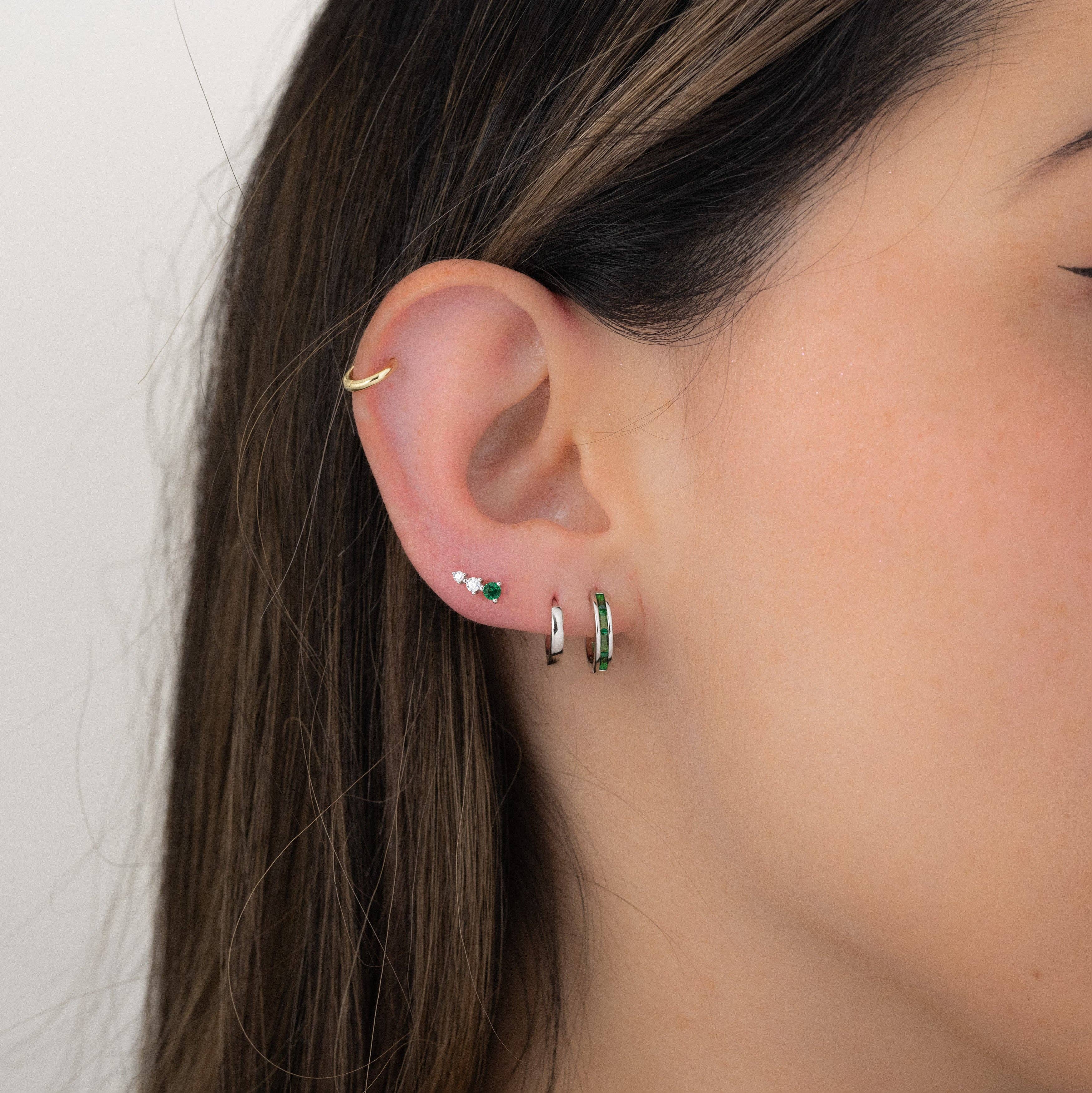 Sami Jewels - Wholesale Huggie Earrings - Emerald Baguette Huggies3