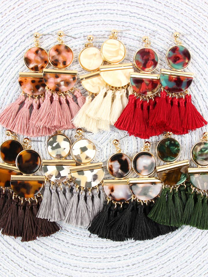 Stylish Dangling Resin Tassel Earrings for wholesale by MYS Wholesale Inc