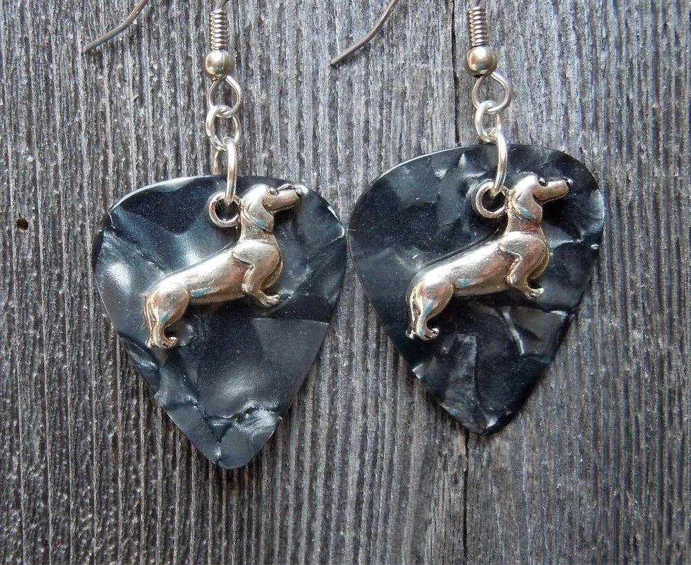 Simply Raevyn - Wholesale Dangle Earrings - Dachshund Charm Guitar Pick Earrings1