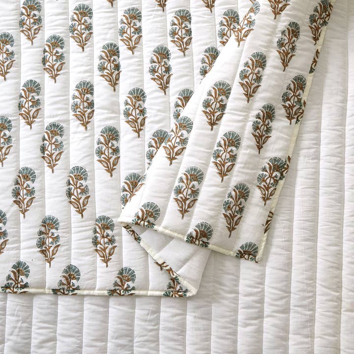 Peking Handicraft - Wholesale Quilt - BLOCK PRINT MUGHAL FLOWER QUILT - Laurel & Mayfair4