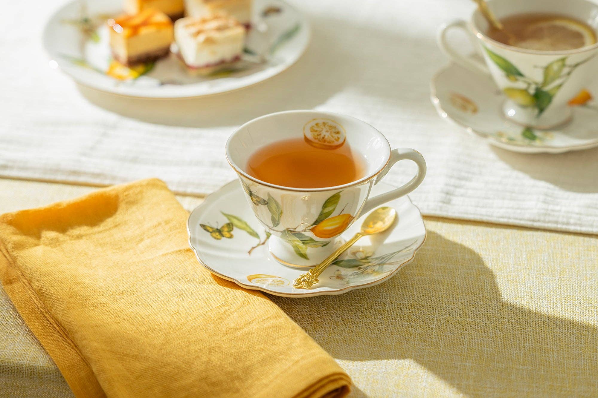 Grace Teaware - Wholesale Tea Set - Lemon Butterfly 6oz Fine Porcelain Tea Cup and Saucer