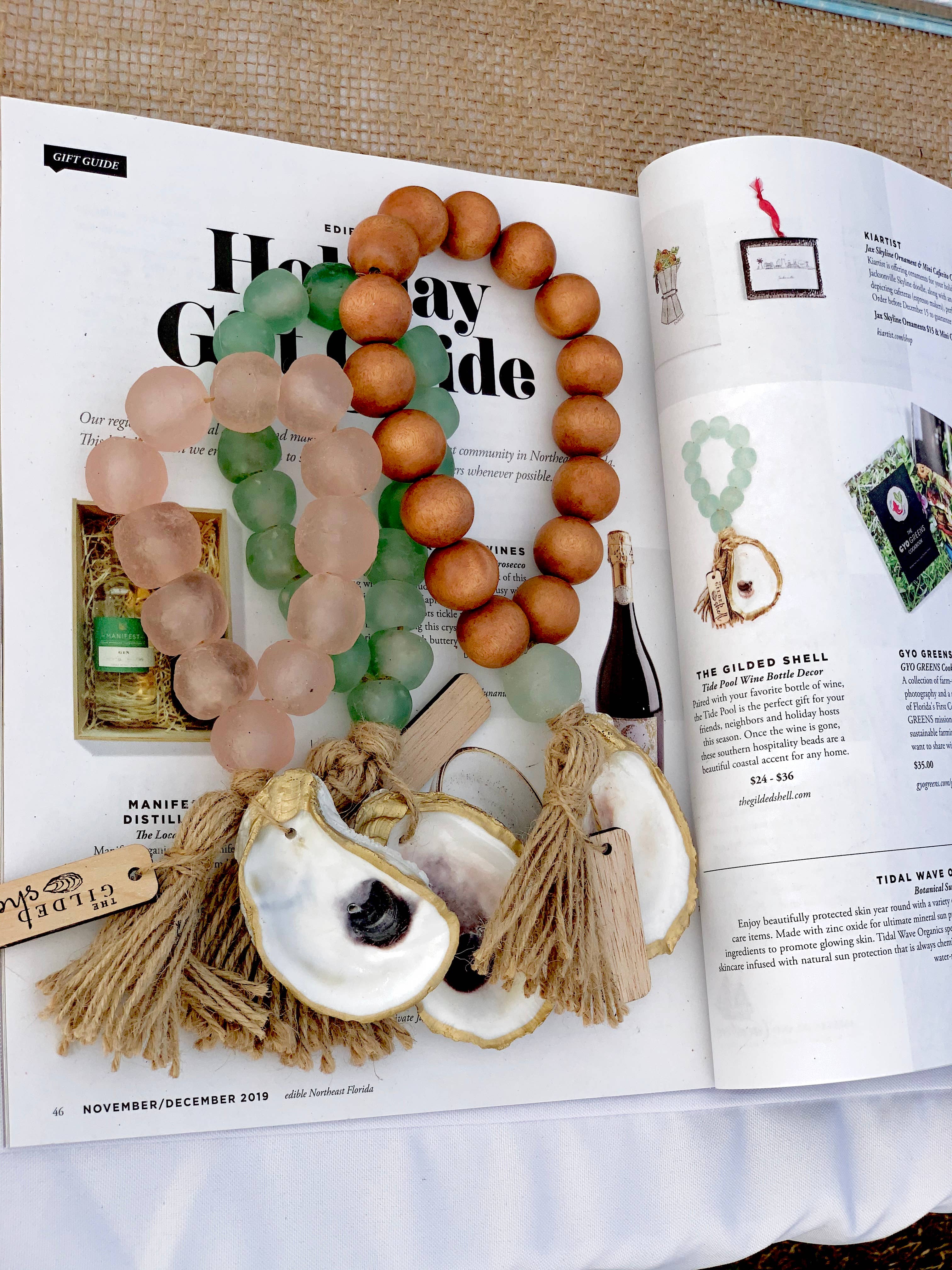 The Gilded Shell - Wholesale Decorative Tassel/Wall Drop - The Lagoon - Stained Wood - Sea Glass3