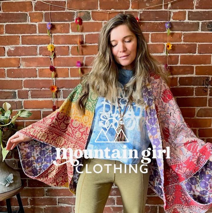 Upcycled Reversible Kantha Cocoon Shawl Sweater for wholesale by Mountain Girl Clothing