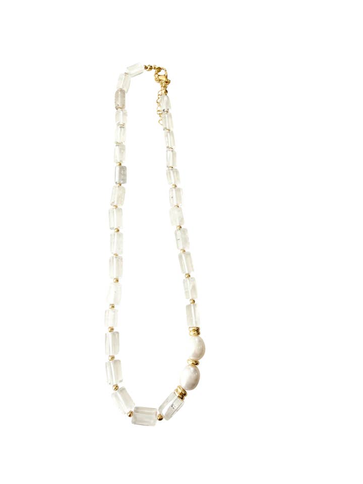 Cloud Clear Beaded Necklace with Pearl Accents for wholesale by Gemelli