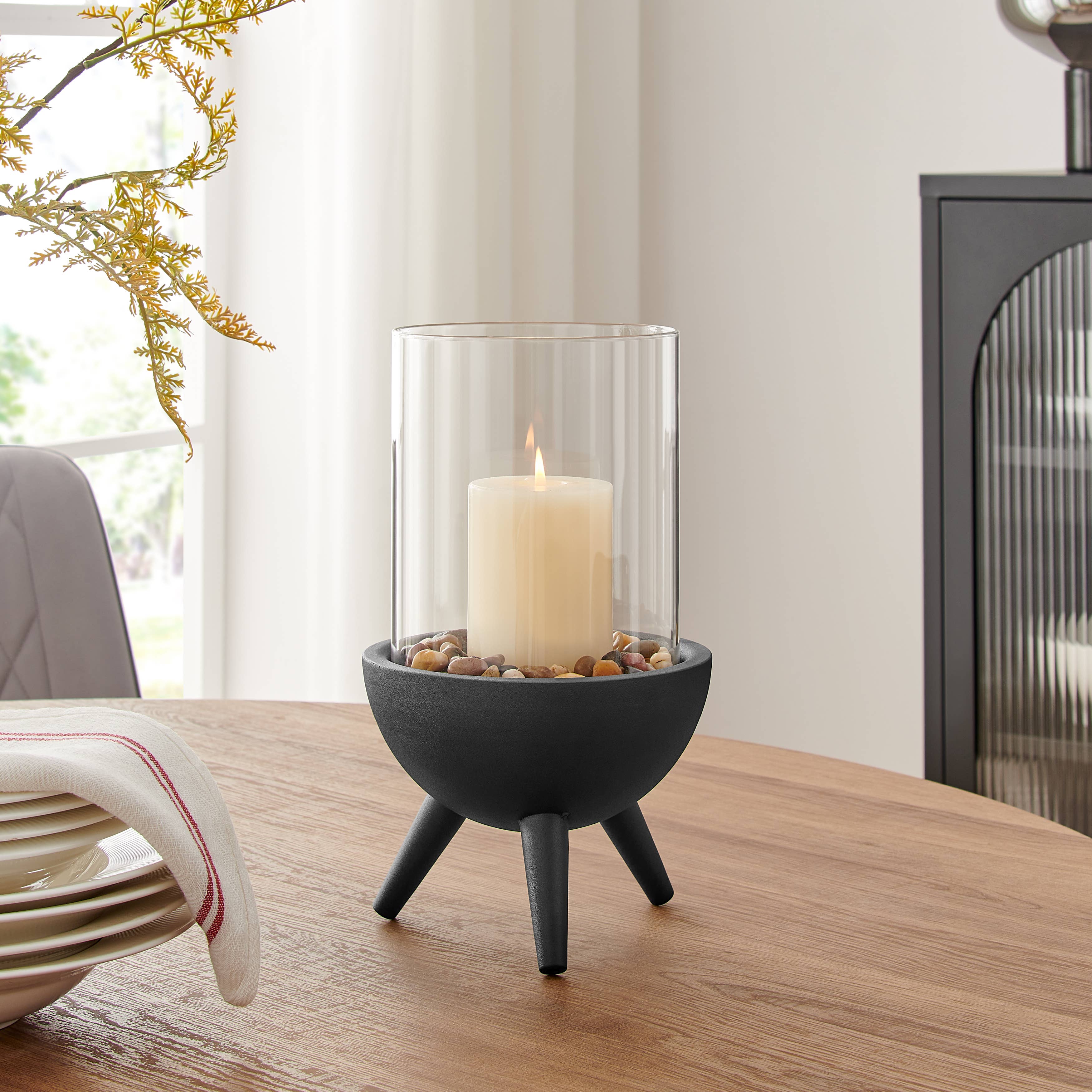 Danya B – wholesale Candle holder – Molta Modern Black Metal Pedestal and Glass Candle Holder17