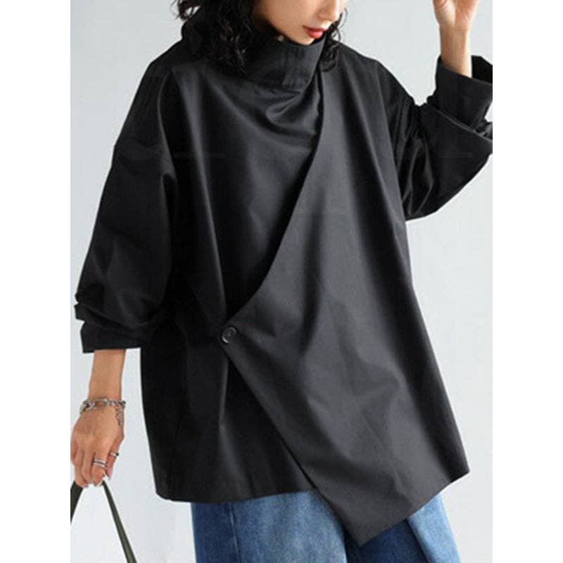 Plush Looks - Wholesale Tunic - Women's - Long Sleeves Loose Solid Color High Neck T-Shirts Tops15