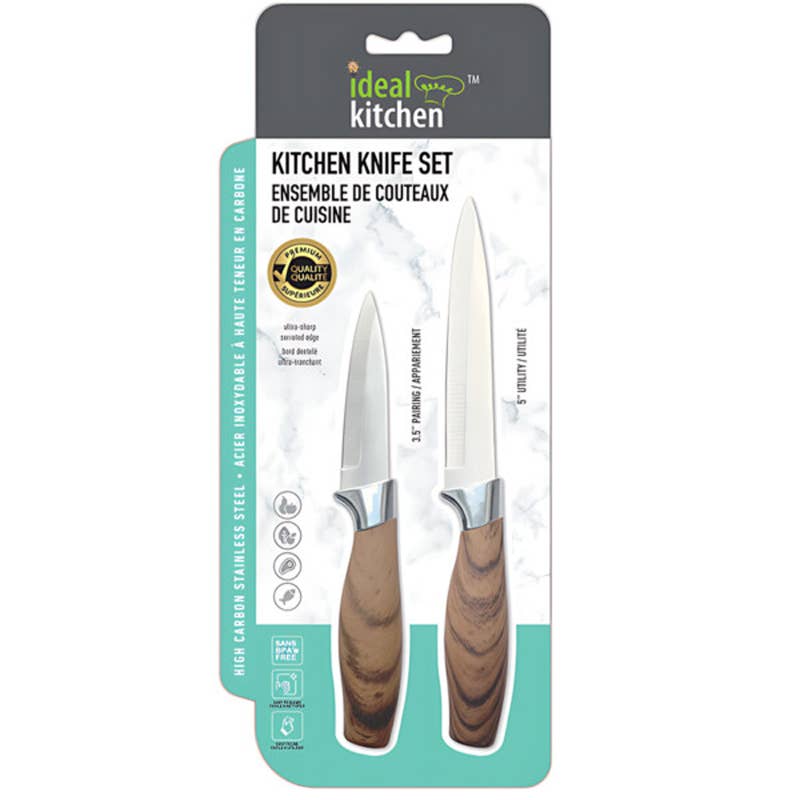 Deluxe Import Trading - Wholesale Kitchen/Utility Knife - Ideal Kitchen w/ Wood Handle Paring Utility 2PK Knives0