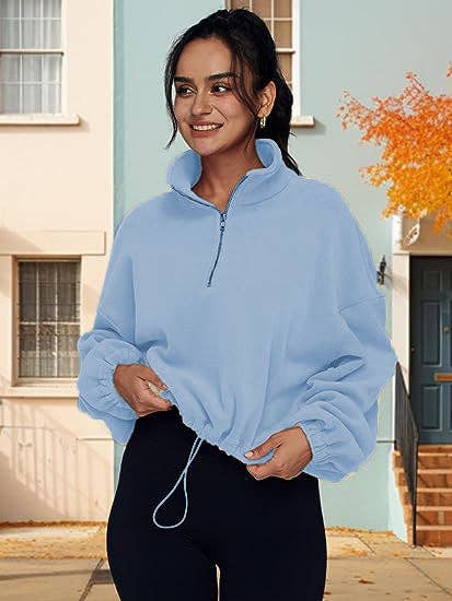 Veste polaire à col montant à demi-fermeture éclair pour femmes et ourlet avec cordon de serrage pour la vente par VividLux