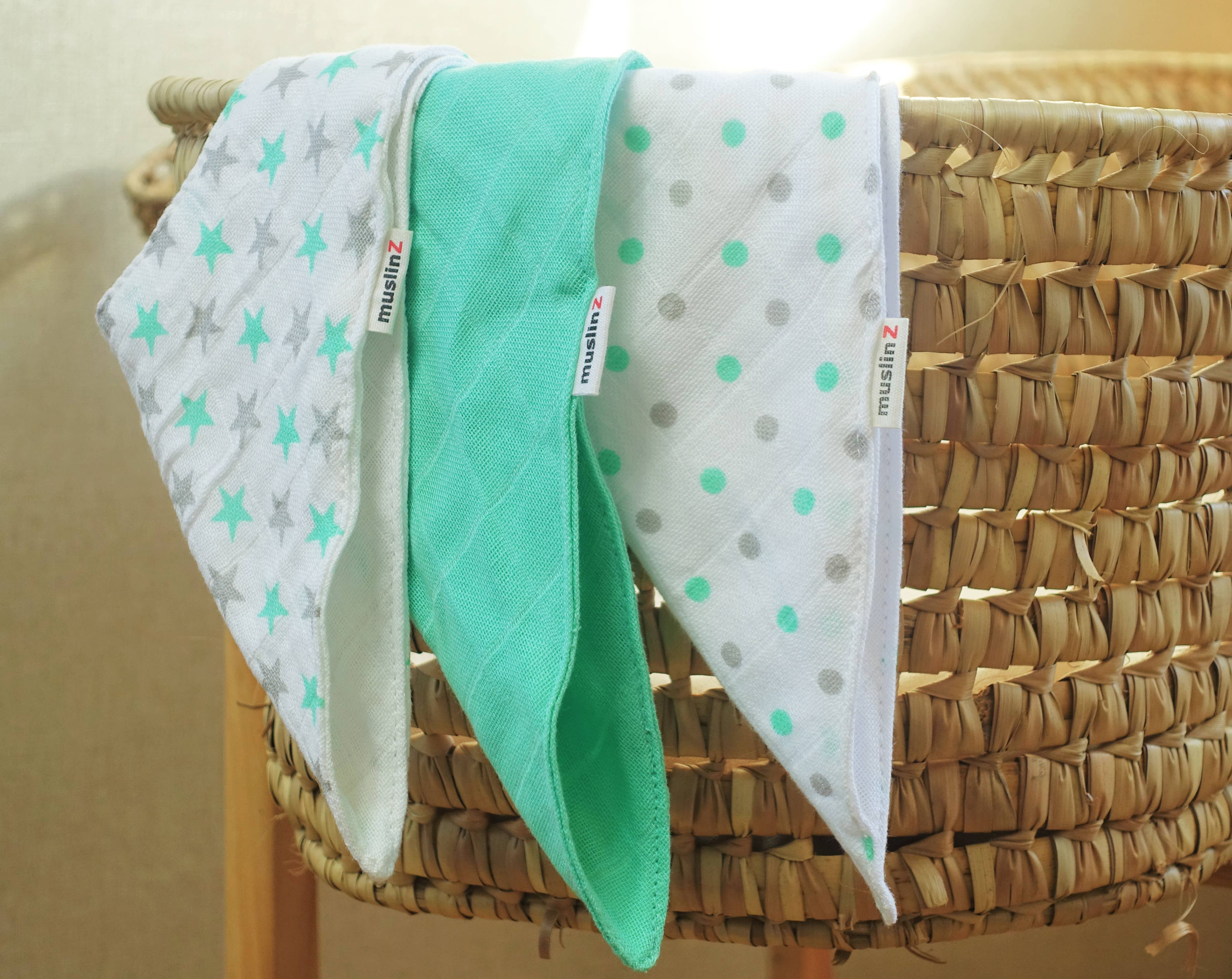 Muslinz - MerryGoRoundUK Ltd – wholesale Bandana bib – MuslinZ 3pk Cotton Muslin Dribble Bibs1