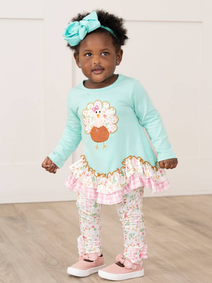 Marie Nicole Clothing - Wholesale Top & Pant Set - Kids - Gobble Garden Ruffle Outfit1