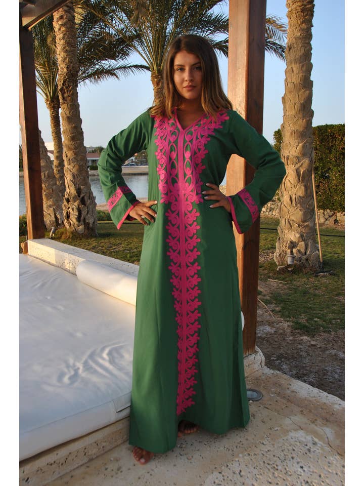 Gipci - Wholesale Kaftan - Women's - Green Autumn / Winter Bohemian Maxi Kaftan Dress