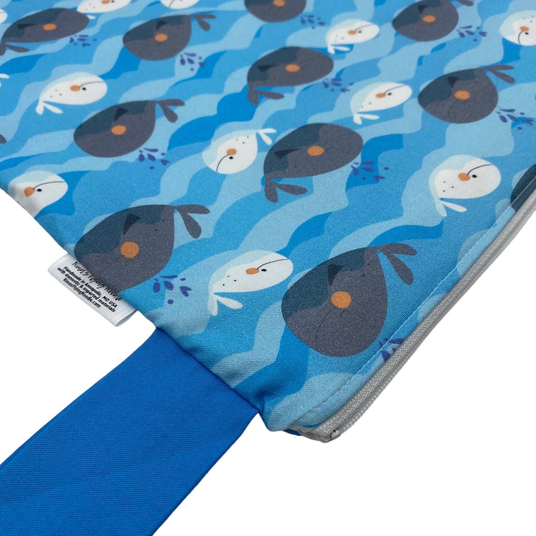 Nina's Flying Needle - Wholesale Wet Bag - Kids & Baby - Large Wet Bag with Handle Whales Smiling5