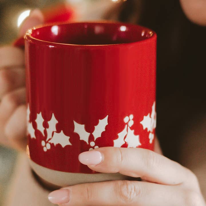*NEW* Red Holly Stoneware Coffee Mug - Christmas Decor for wholesale by Sweet Water Decor