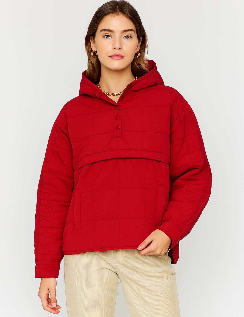 Sweetkama – wholesale Puffer jacket – Women’s – Ladies Button Pullover Hooded Padded Puff Jacket SKT47554