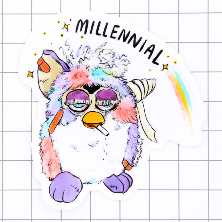 Millennial Furby Vinyl Sticker voor wholesale door Amy Hartelust Art and Illustration