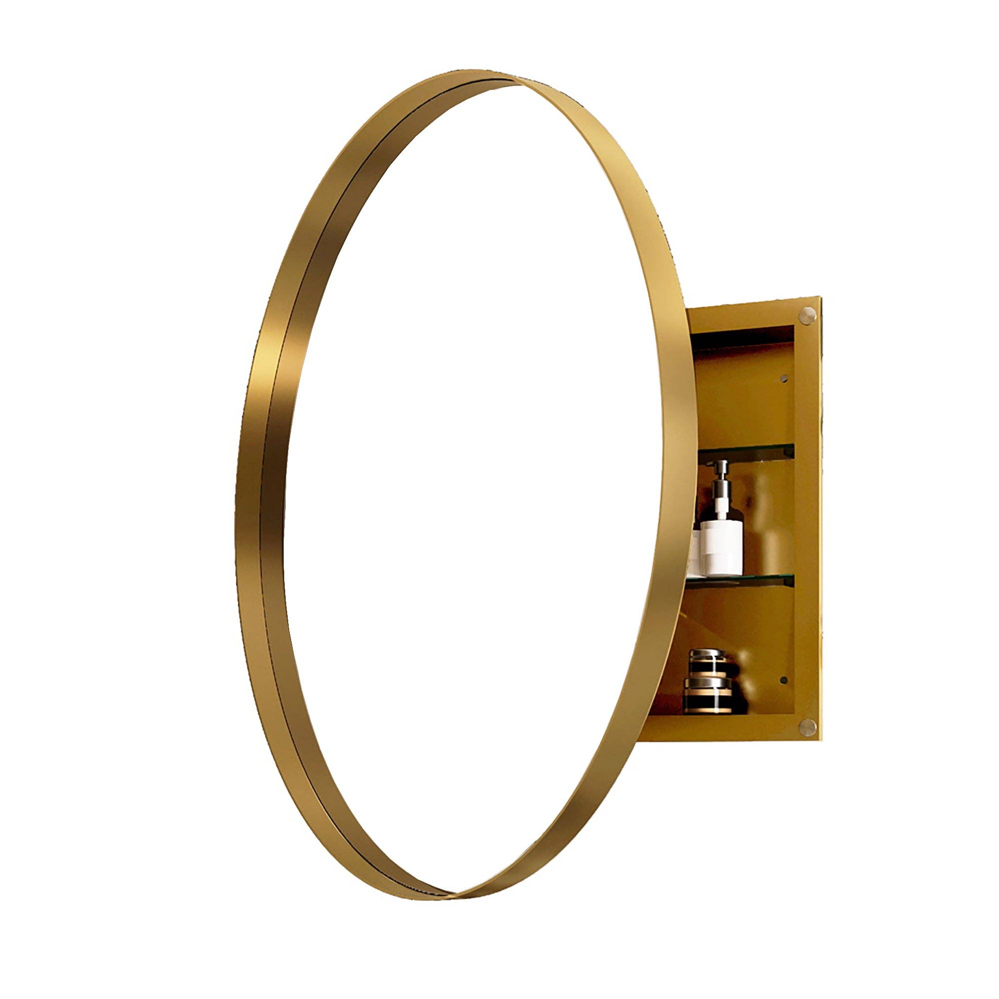 39F Inc. - Wholesale Wall Mirror - 31.5" Matte Gold Round Metal Medicine Cabinet - Mirror11