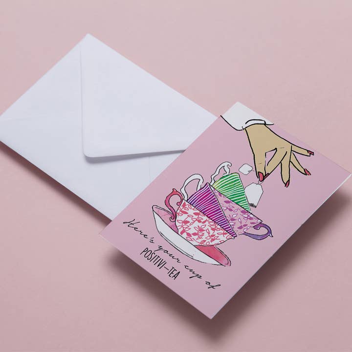 Greeting card - Positivi-tea for wholesale by Susan Kerian, Illustrator