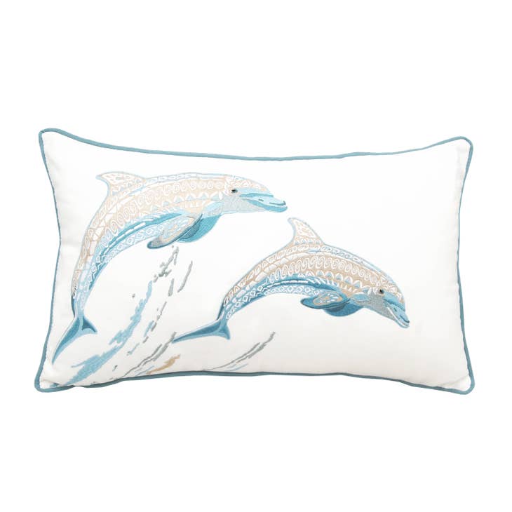 Wholesale Sea Glass Tribal Dolphin Indoor/Outdoor Pillow for your