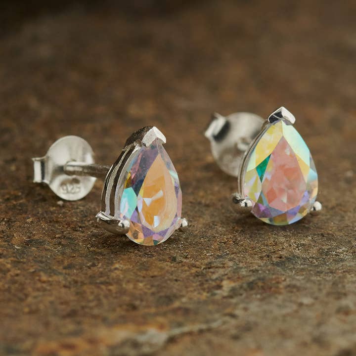 MERCURY MYSTIC TOPAZ STUD TEARDROP STERLING SILVER EARRINGS for wholesale by Nugent Jewelry