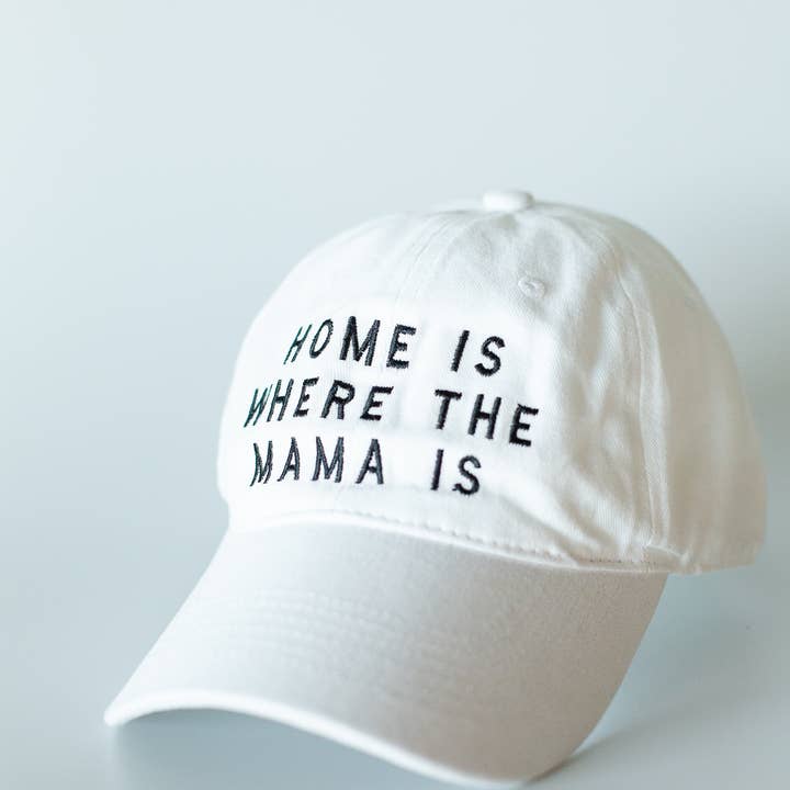 Modern Burlap - Wholesale Baseball Cap - Women's - Home is where the mama is - Baseball Cap - White