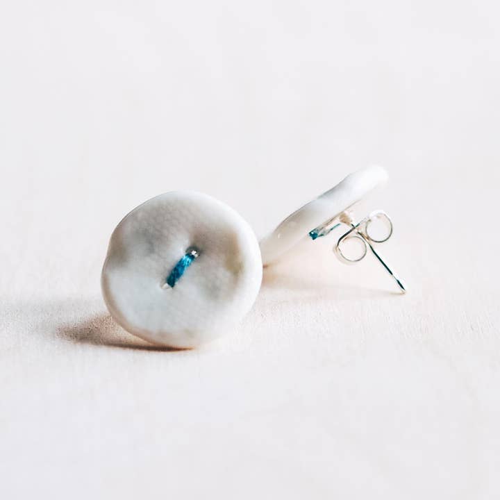 Porcelain Lace Button Earrings for wholesale by Stitched Ceramics