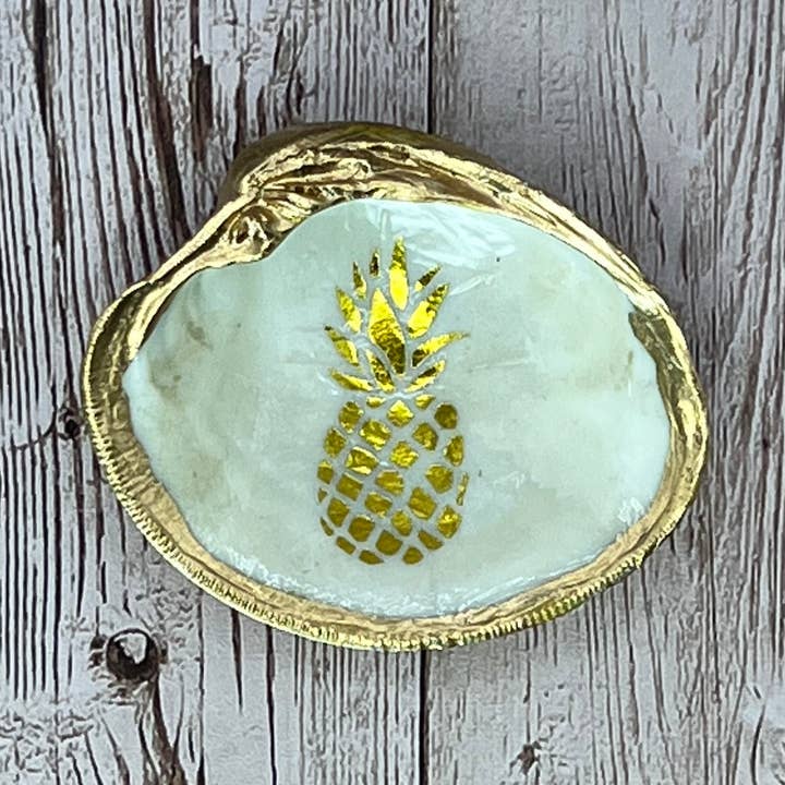 Small Oyster Shell Ring Dish with Pineapple for wholesale by Zo Pi Designs
