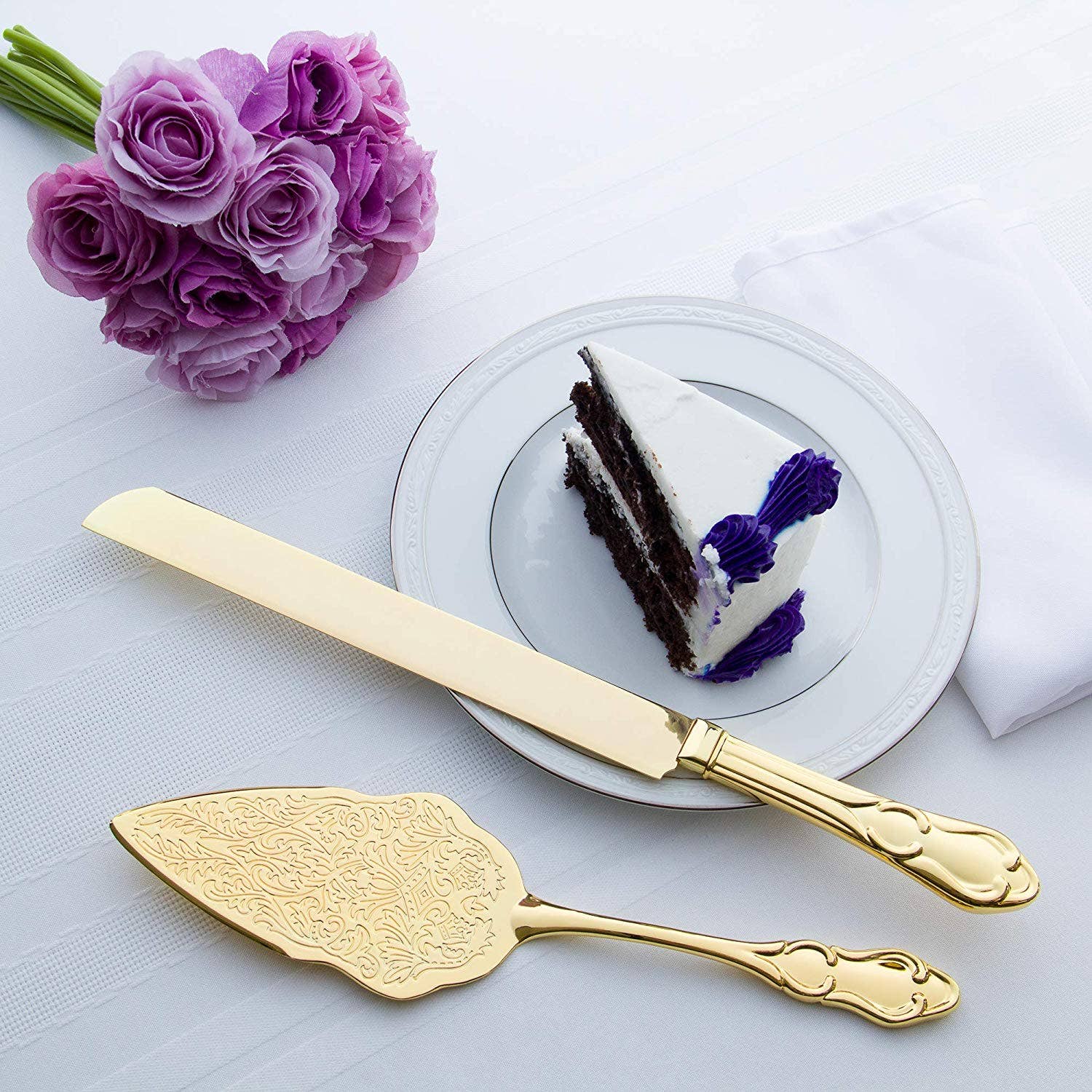 Ella Celebration - Wholesale Serving Utensil - Wedding Cake Knife & Server Set - Elegant Gold3