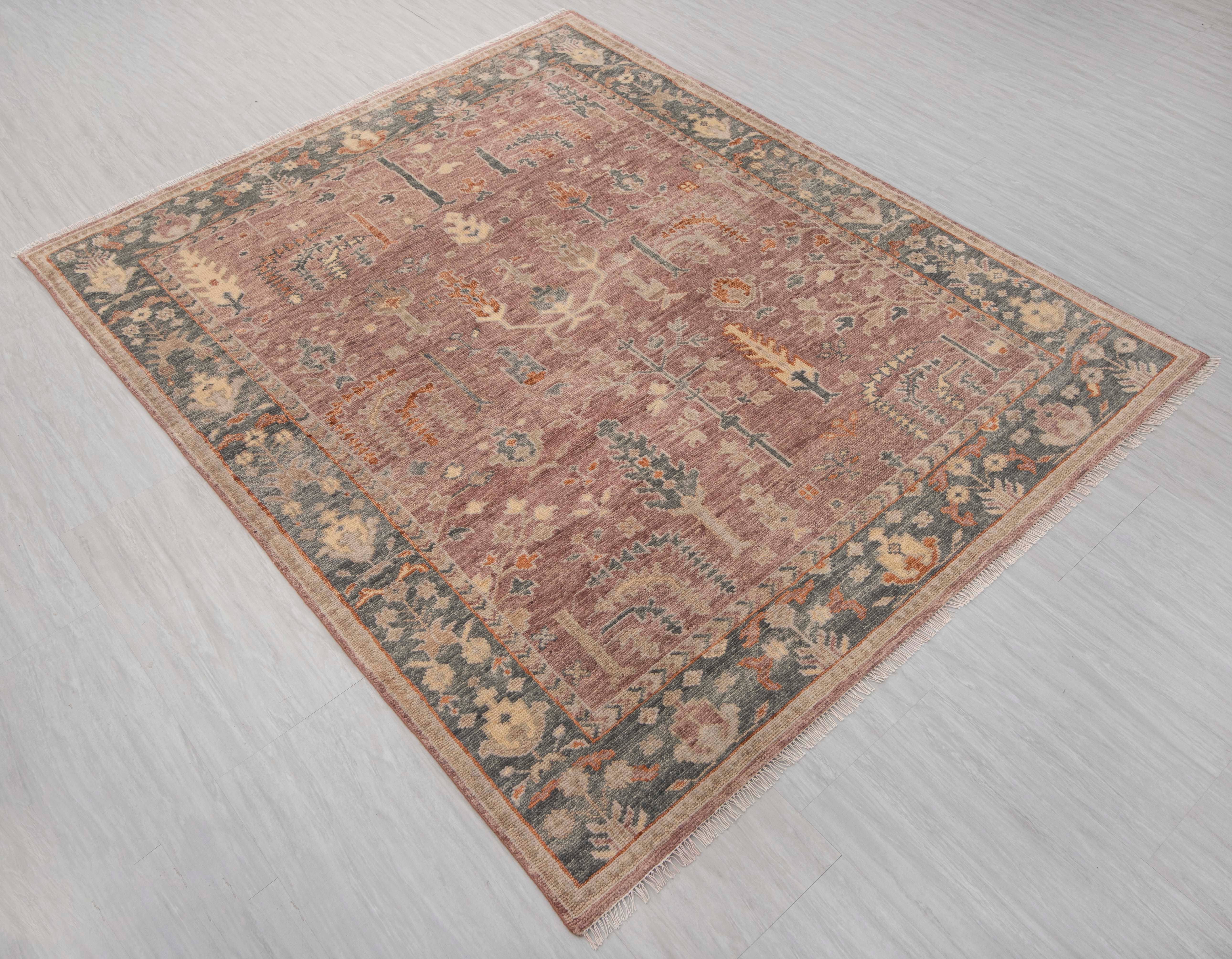 Aesthetic Homes LLC - Wholesale Area Rug - 8x10 Pink Gray Tree of Life Oushak Wool Rug p-93274